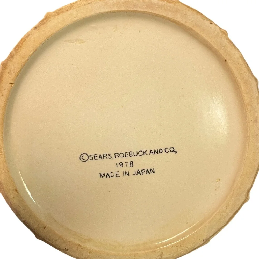 Vintage Ceramic Kitchen Canister Relief Girl Scene Cottagecore Cream sears 70s
